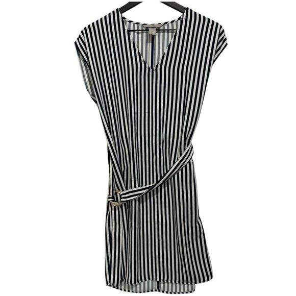 H&M Women Dresses Shift Navy White Sailor Stripe Nautical Polyester Size 4 - Picture 1 of 8